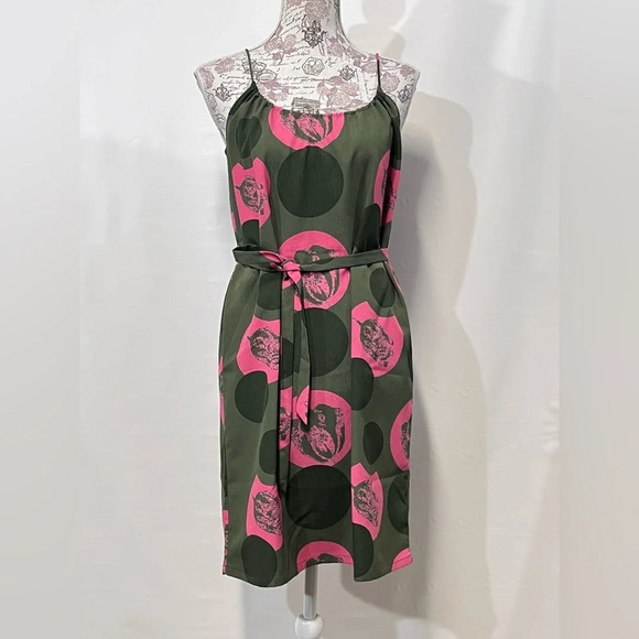 🛍️ TUCKER for Target Olive green and pink summer dress size M. - Picture 5 of 13